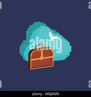 video game design with pixelated cloud and chest box over black background, colorful design. vector illustration Stock Vector