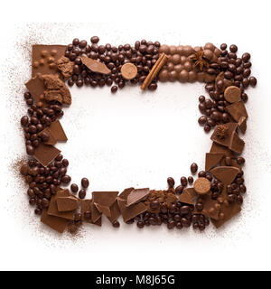 Creative concept photo of frame made of chocolate on white background. Stock Photo