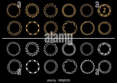 Collection of golden and white hand drawn round frames . Vector set 2 Stock Vector