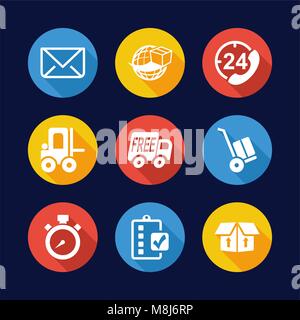Delivery or Shipping Icons Flat Design Circle Stock Vector