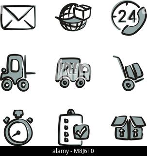 Delivery or Shipping Icons Freehand 2 Color Stock Vector
