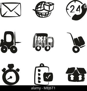 Delivery or Shipping Icons Freehand Fill Stock Vector