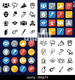 Demonstration Or Protest All in One Icons Black & White Color Flat Design Freehand Set Stock Vector
