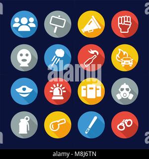 Demonstration Or Protest Icons Flat Design Circle Stock Vector