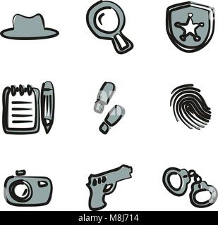 Detective Icons Freehand 2 Color Stock Vector