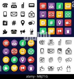 Different Ways Of Communication All in One Icons Black & White Color Flat Design Freehand Set Stock Vector