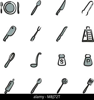 Dinner Set Icons Freehand 2 Color Stock Vector