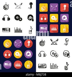 Disco Or Club All in One Icons Black & White Color Flat Design Freehand Set Stock Vector