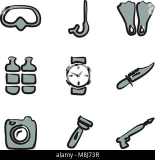 Diving Gear Icons Freehand 2 Color Stock Vector