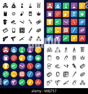 Drug Cartel All in One Icons Black & White Color Flat Design Freehand Set Stock Vector