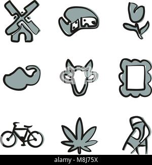 Dutch Culture Icons Freehand 2 Color Stock Vector