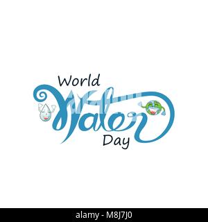 Blue World Water Day Typographical Design Elements.World Water Day icon.Minimalistic design for World Water Day concept.Vector illustration Stock Vector