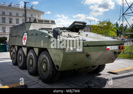 WARSAW, POLAND - MAY 08, 2015: Medical Evacuation Vehicle KTO ROSOMAK WEM,  Wolverine, front view. 70th Anniversary of End of World War II Stock Photo