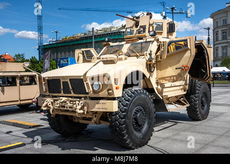 WARSAW, POLAND - MAY 08, 2015: Oshkosh M-ATV, mine resistant ambush protected all-terrain vehicle. Public celebrations of 70th Anniversary of End of W Stock Photo