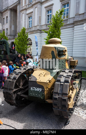 Retro tank Renault FT 17, tracked armored vehicle, used mostly during the World War I. WARSAW, POLAND - MAY 08, 2015 Stock Photo