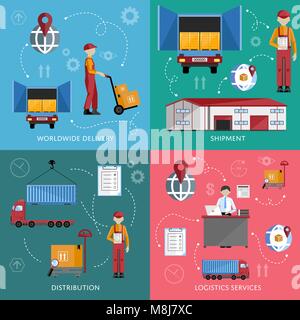 Warehouse process infographics four banners. Stock Vector