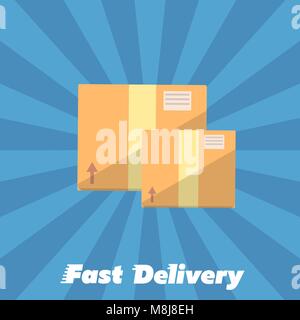 Fast delivery banner. Cardboard boxes symbol Stock Vector