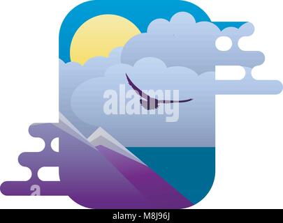Vector Illustration Sea and Mountain Landscape Sign, Emblem Stock Vector