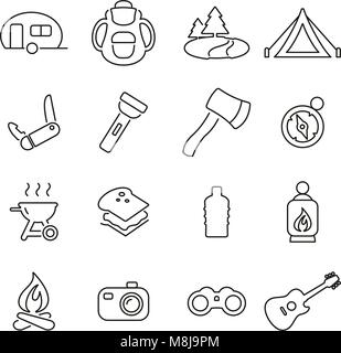 Camping or Outdoor Adventure Icons Thin Line Vector Illustration Set Stock Vector