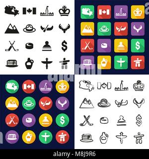 Canada All in One Icons Black & White Color Flat Design Freehand Set Stock Vector
