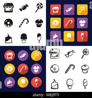 Candy Shop All in One Icons Black & White Color Flat Design Freehand Set Stock Vector