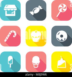 Candy Shop Icons Flat Design Stock Vector