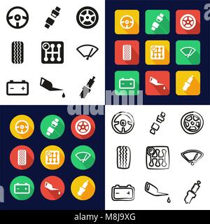 Car All in One Icons Black & White Color Flat Design Freehand Set Stock Vector