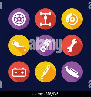 Car Mechanic Icons Flat Design Circle Stock Vector