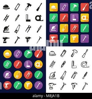 Carpenter All in One Icons Black & White Color Flat Design Freehand Set Stock Vector