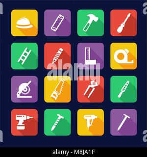 Carpenter Icons Flat Design Stock Vector