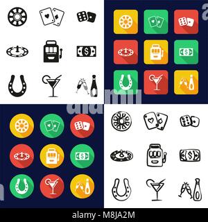 Casino Or Gambling All in One Icons Black & White Color Flat Design Freehand Set Stock Vector