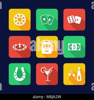 Casino Or Gambling Icons Flat Design Stock Vector