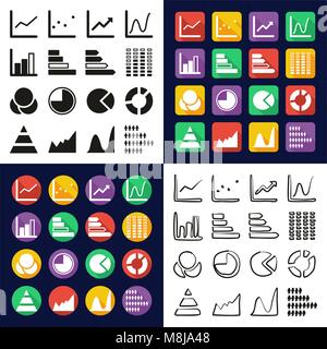 Charts All in One Icons Black & White Color Flat Design Freehand Set Stock Vector