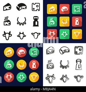 Cheese All in One Icons Black & White Color Flat Design Freehand Set Stock Vector