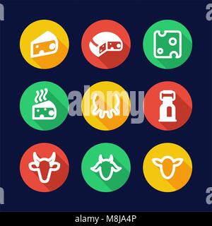 Cheese Icons Flat Design Circle Stock Vector