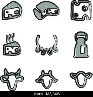 Cheese Icons Freehand 2 Color Stock Vector