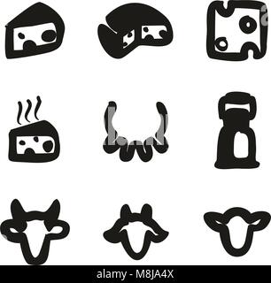 Cheese Icons Freehand Fill Stock Vector