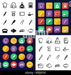 Chef All in One Icons Black & White Color Flat Design Freehand Set Stock Vector