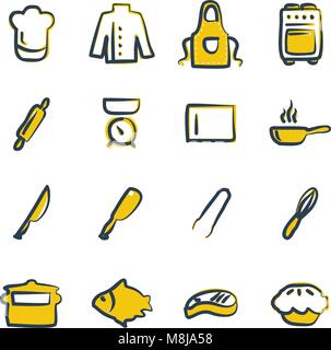 Chef Icons Freehand 2 Color Stock Vector
