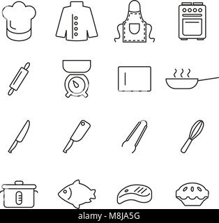 Chef or Cook Tools & Equipment Icons Thin Line Vector Illustration Set Stock Vector