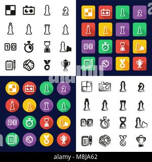 Chess All in One Icons Black & White Color Flat Design Freehand Set Stock Vector