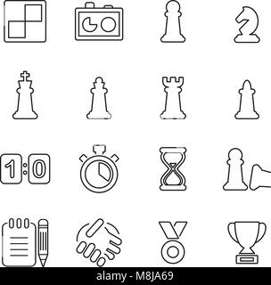 Chess Game & Equipment Icons Thin Line Vector Illustration Set Stock Vector