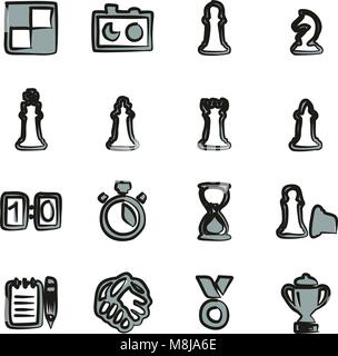 Chess Icons Freehand 2 Color Stock Vector