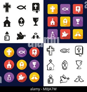 Christianity All in One Icons Black & White Color Flat Design Freehand Set Stock Vector