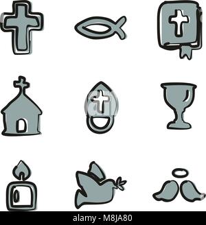 Christianity Icons Freehand 2 Color Stock Vector