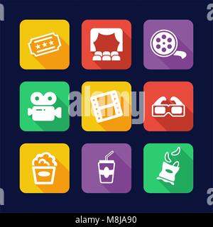 Cinema Icons Flat Design Stock Vector