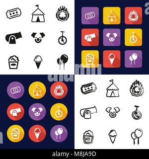 Circus All in One Icons Black & White Color Flat Design Freehand Set Stock Vector