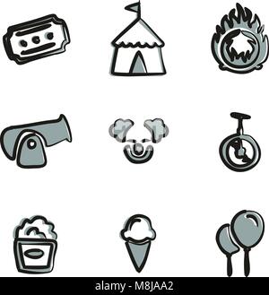 Circus Icons Freehand 2 Color Stock Vector