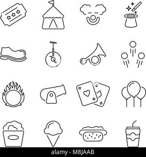 Circus Show or Fair Show & Entertainment Icons Thin Line Vector Illustration Set Stock Vector