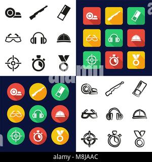 Clay Shooting All in One Icons Black & White Color Flat Design Freehand Set Stock Vector